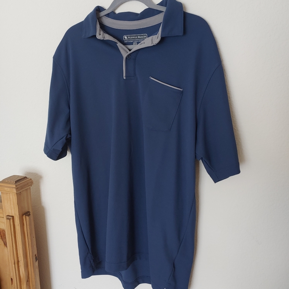 Pebble Beach Dry-luxe performance blue polo shirt, XL